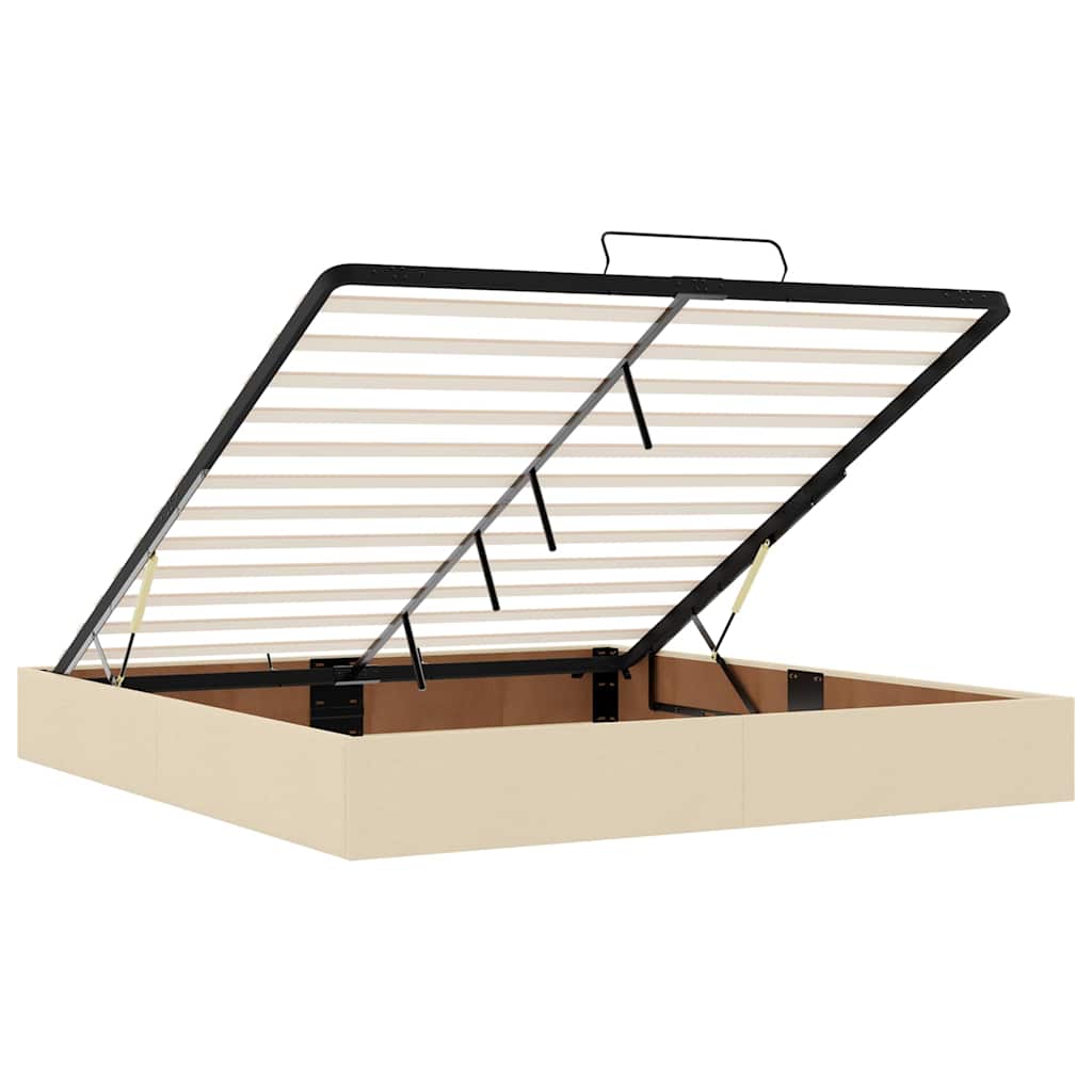 Ottomane Bett mit Matratze & LEDs Creme 180x200 cm Stoff