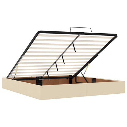 Ottomane Bett mit Matratze & LEDs Creme 180x200 cm Stoff