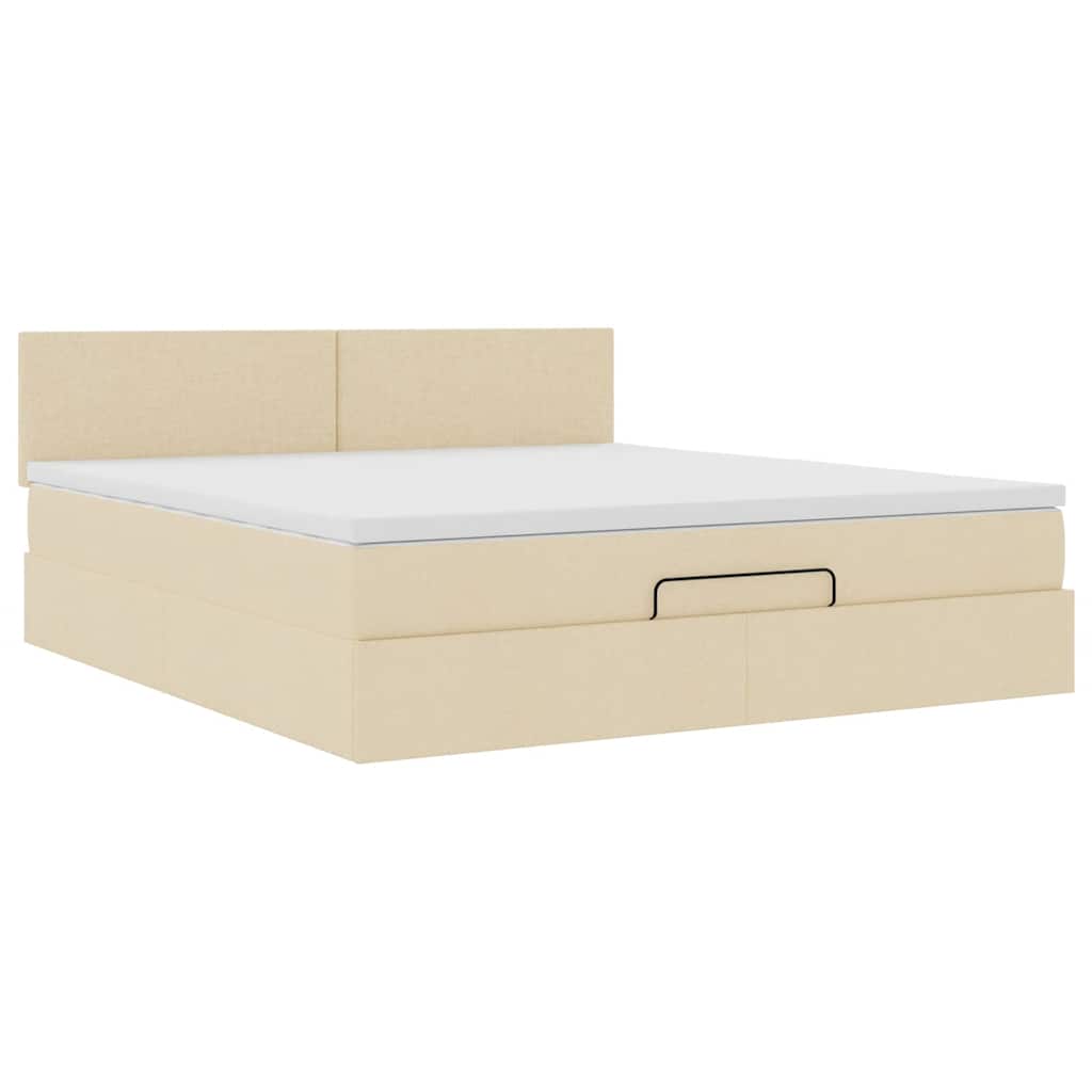 Ottomane Bett mit Matratze & LEDs Creme 180x200 cm Stoff