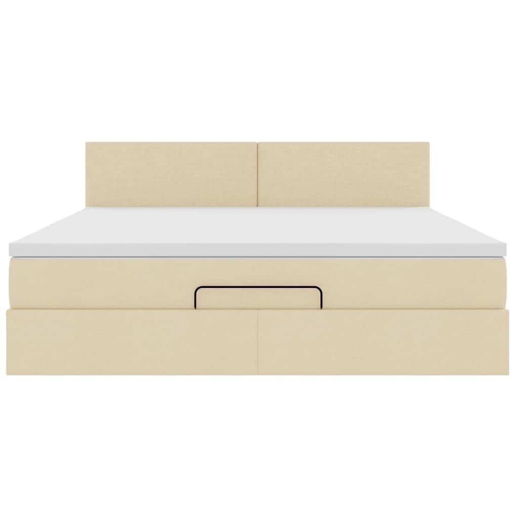Ottomane Bett mit Matratze & LEDs Creme 180x200 cm Stoff