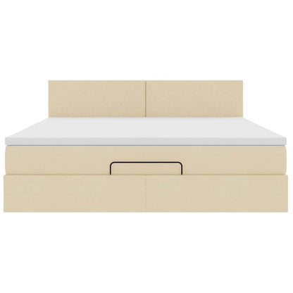 Ottomane Bett mit Matratze & LEDs Creme 180x200 cm Stoff