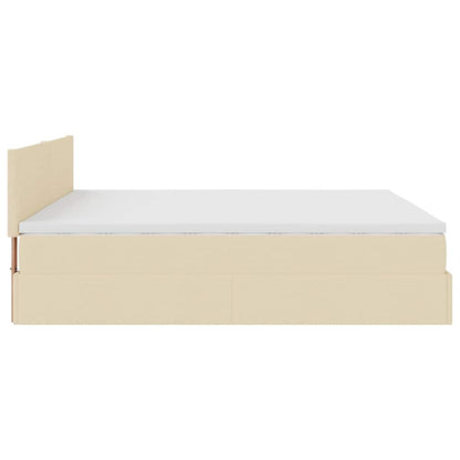 Ottomane Bett mit Matratze & LEDs Creme 180x200 cm Stoff