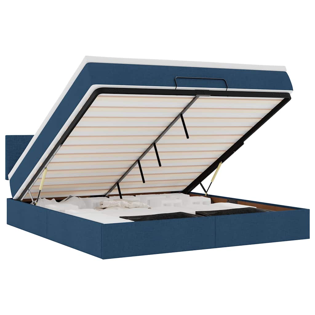 Ottomane Bett mit Matratze & LEDs Blau 180x200 cm Stoff