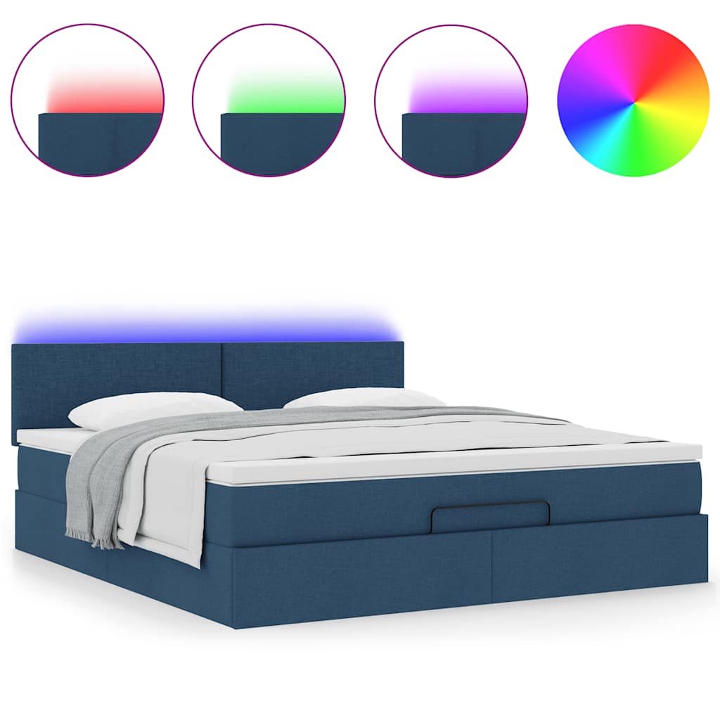 Ottomane Bett mit Matratze & LEDs Blau 180x200 cm Stoff