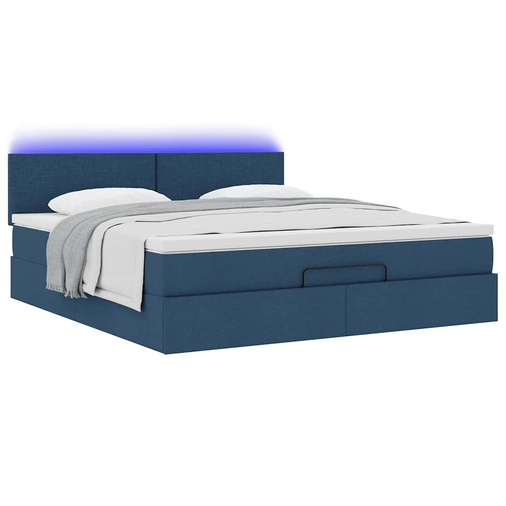 Ottomane Bett mit Matratze & LEDs Blau 180x200 cm Stoff
