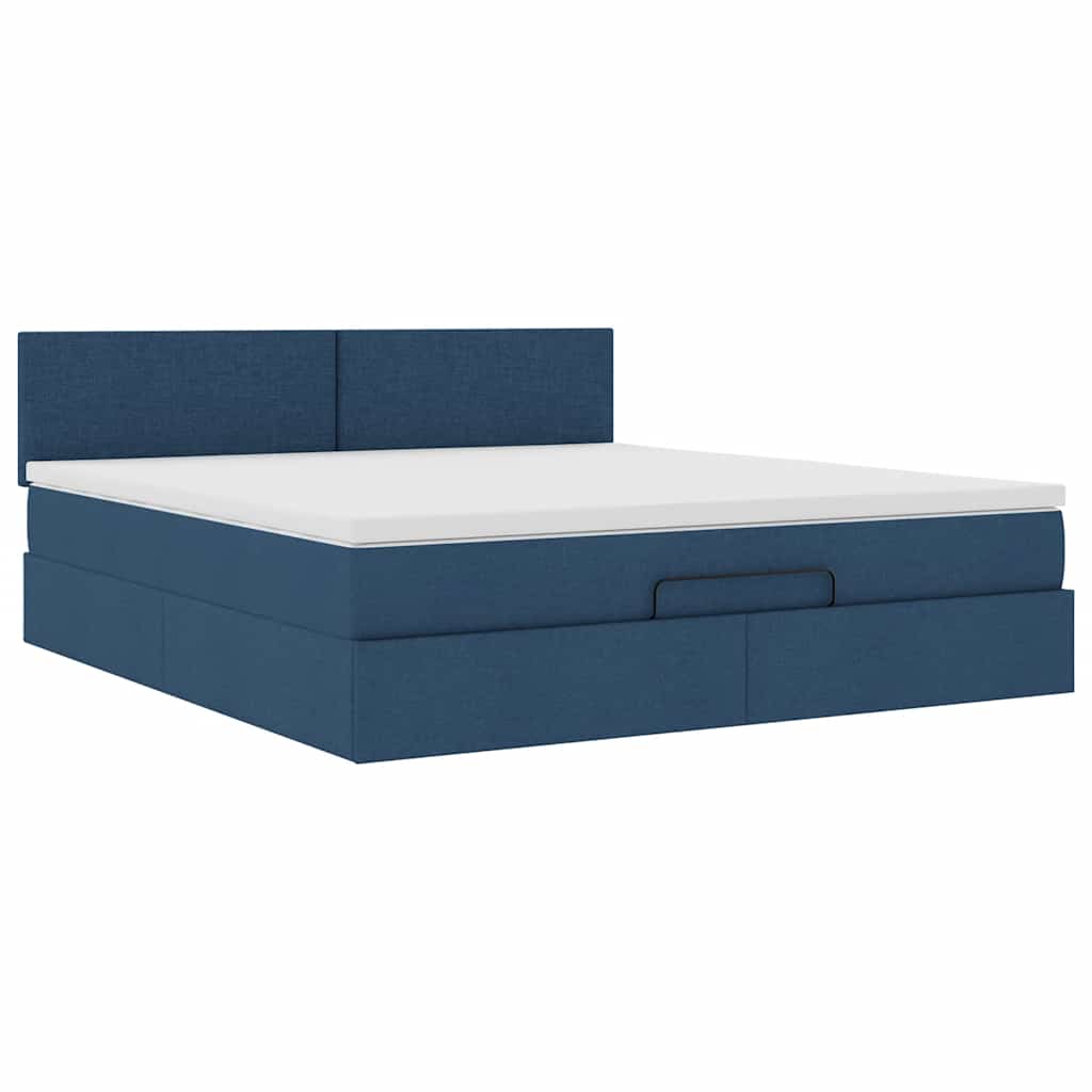 Ottomane Bett mit Matratze & LEDs Blau 180x200 cm Stoff