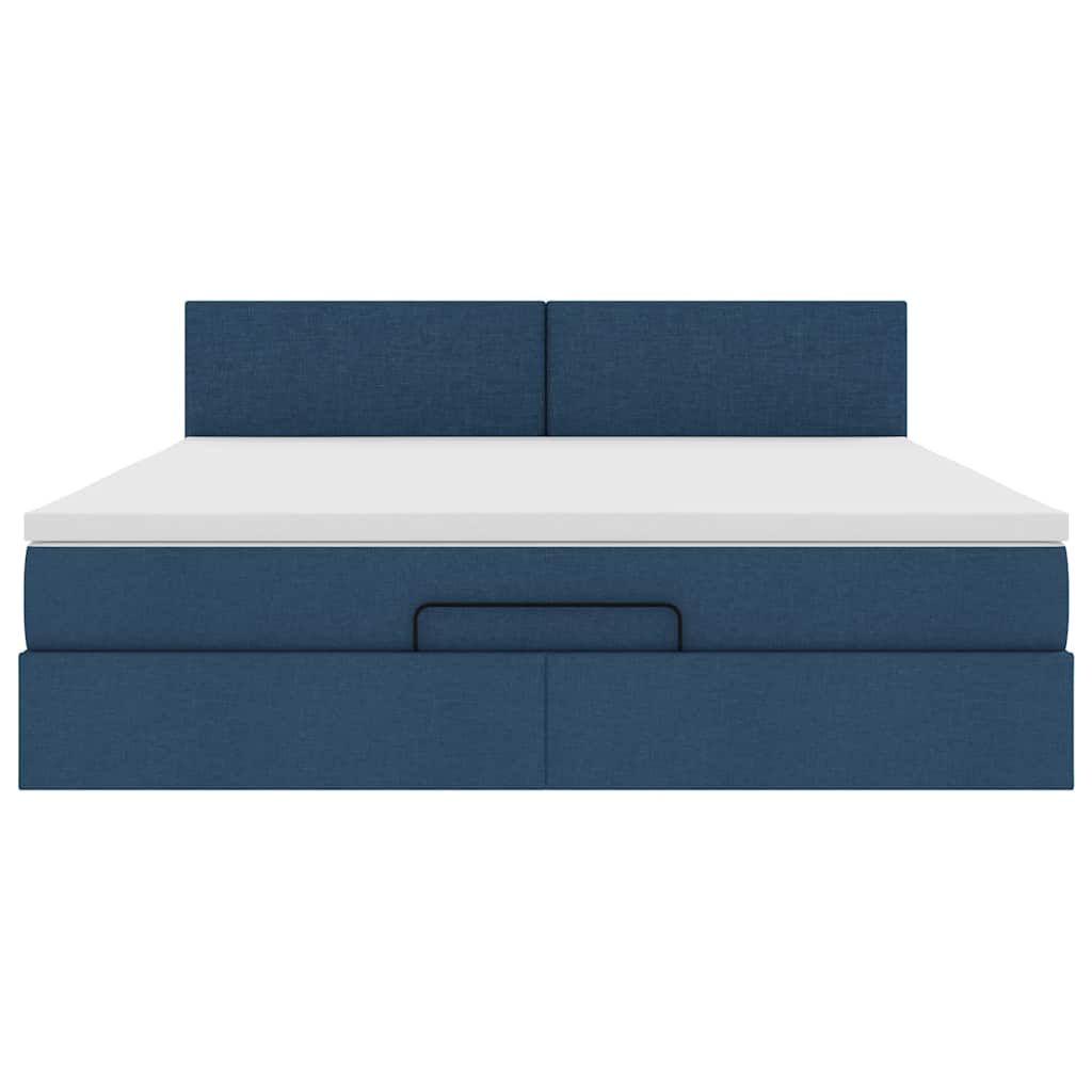Ottomane Bett mit Matratze & LEDs Blau 180x200 cm Stoff