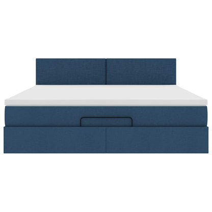 Ottomane Bett mit Matratze & LEDs Blau 180x200 cm Stoff