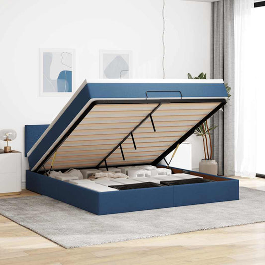 Ottomane Bett mit Matratze & LEDs Blau 180x200 cm Stoff