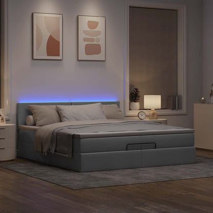 Ottoman-Bett mit Matratzen & LEDs Hellgrau 200x200 cm Stoff