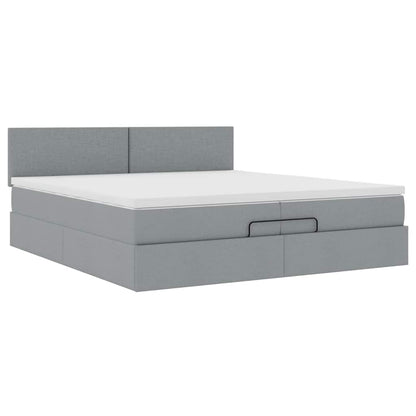 Ottoman-Bett mit Matratzen & LEDs Hellgrau 200x200 cm Stoff