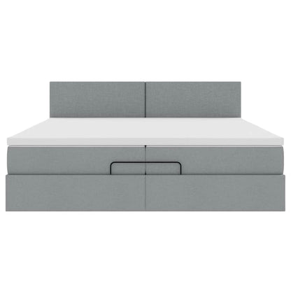 Ottoman-Bett mit Matratzen & LEDs Hellgrau 200x200 cm Stoff
