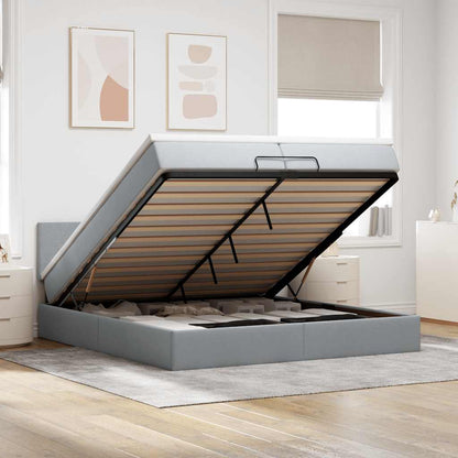 Ottoman-Bett mit Matratzen & LEDs Hellgrau 200x200 cm Stoff