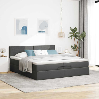 Ottoman-Bett mit Matratzen & LEDs Dunkelgrau 200x200 cm Stoff