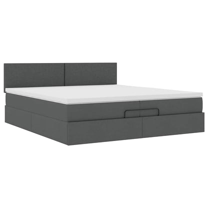 Ottoman-Bett mit Matratzen & LEDs Dunkelgrau 200x200 cm Stoff