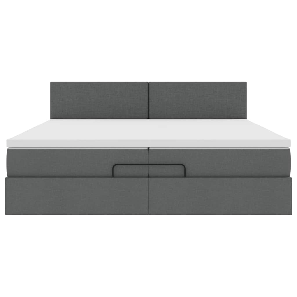 Ottoman-Bett mit Matratzen & LEDs Dunkelgrau 200x200 cm Stoff