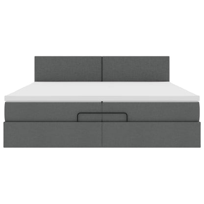 Ottoman-Bett mit Matratzen & LEDs Dunkelgrau 200x200 cm Stoff