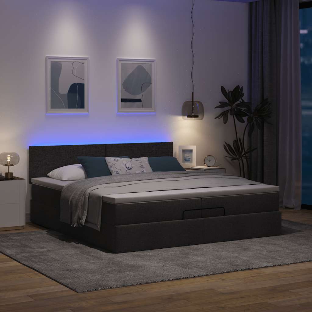 Ottoman-Bett mit Matratzen & LEDs Schwarz 200x200 cm Stoff