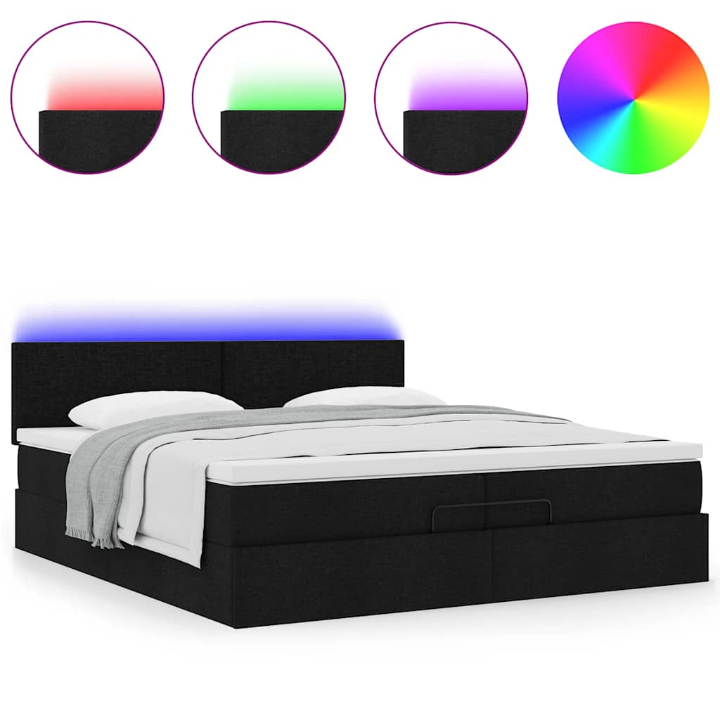 Ottoman-Bett mit Matratzen & LEDs Schwarz 200x200 cm Stoff