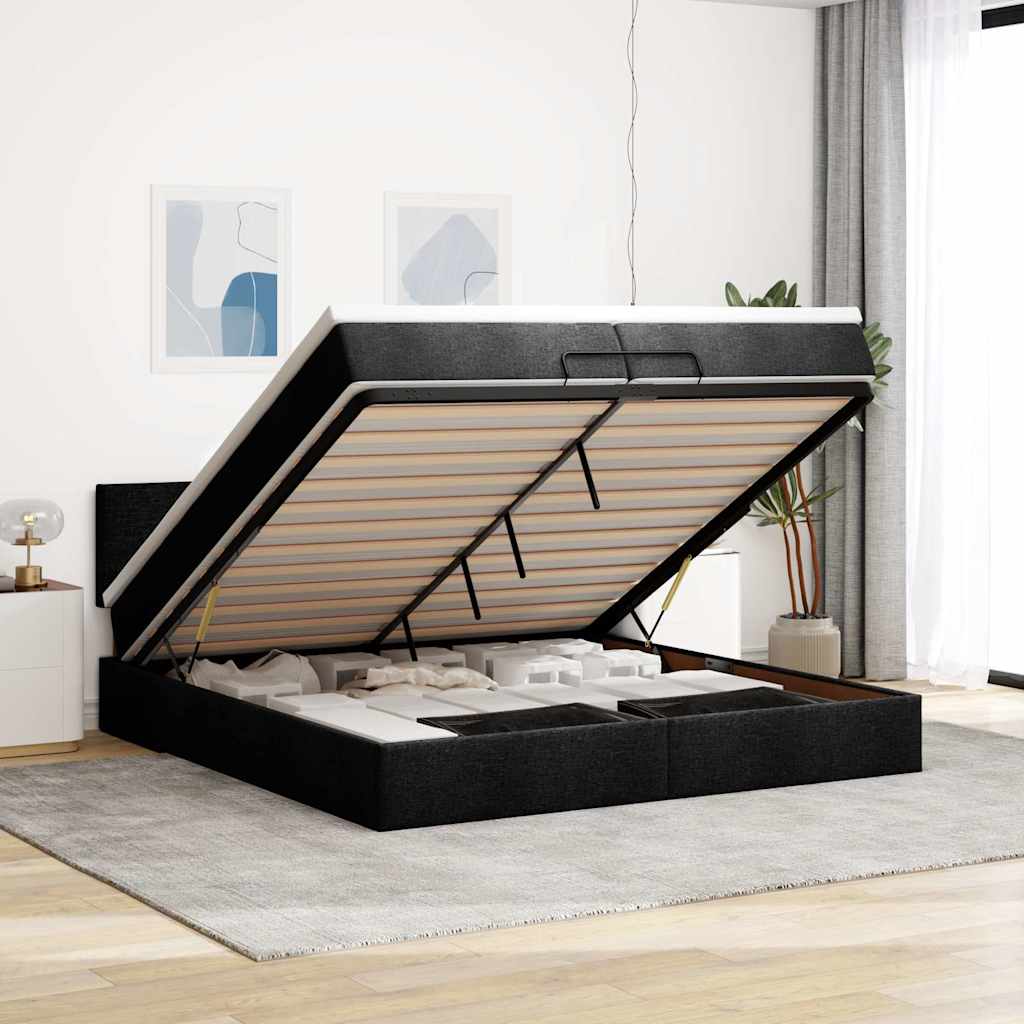 Ottoman-Bett mit Matratzen & LEDs Schwarz 200x200 cm Stoff