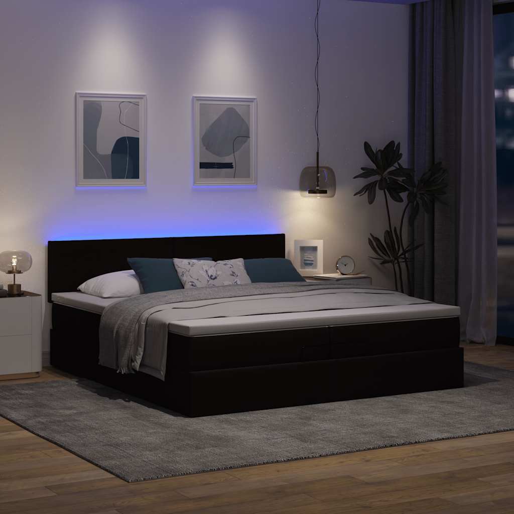 Ottoman-Bett mit Matratzen & LEDs Dunkelbraun 200x200 cm Stoff