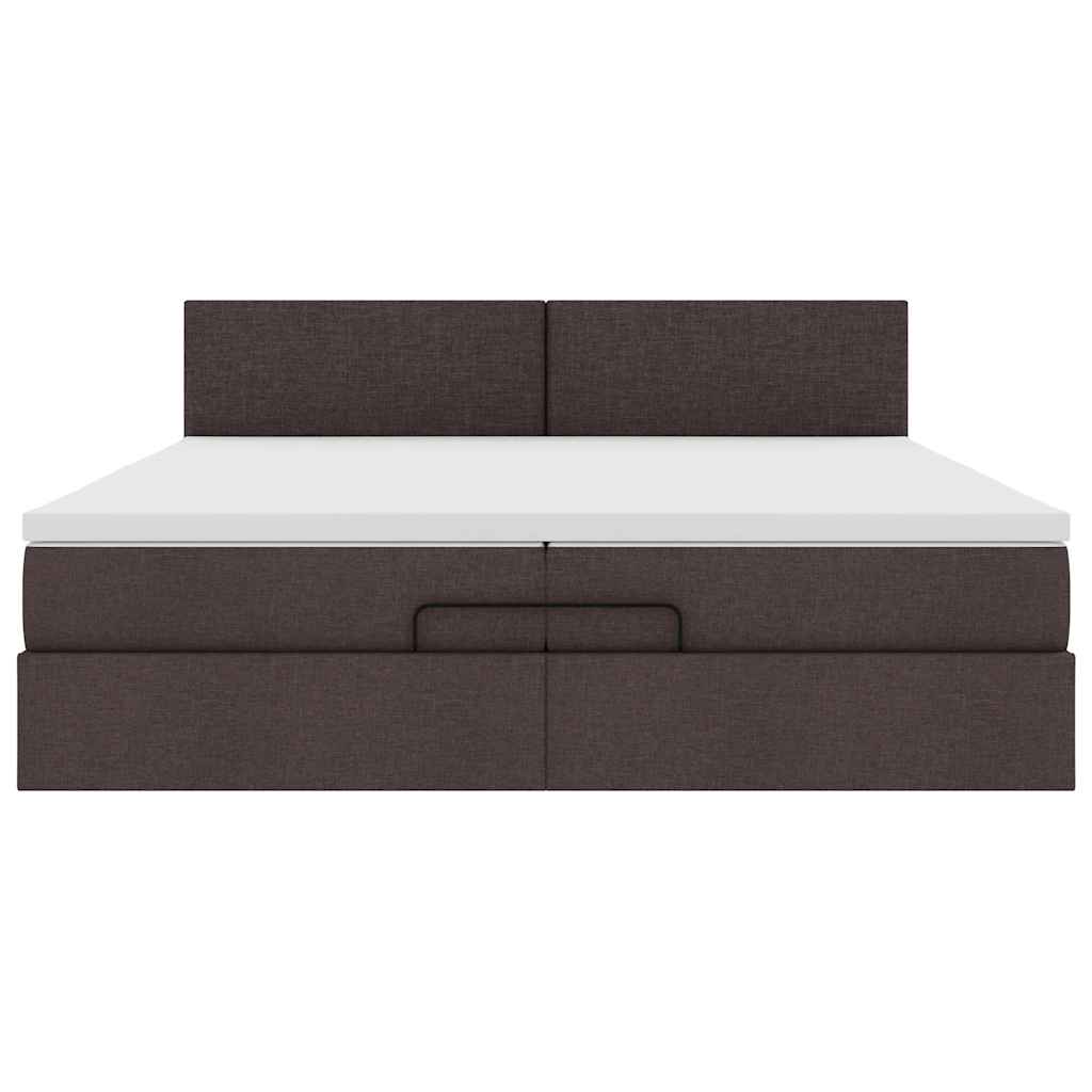 Ottoman-Bett mit Matratzen & LEDs Dunkelbraun 200x200 cm Stoff