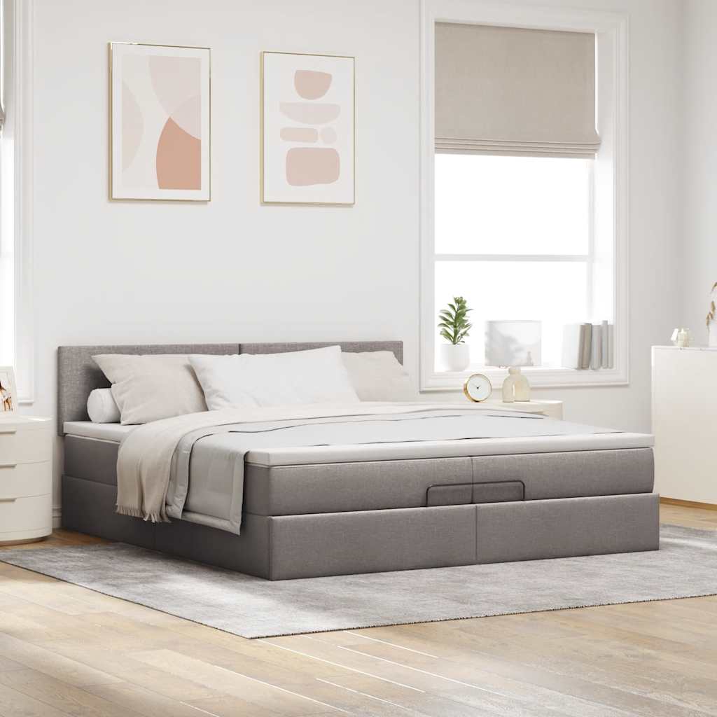 Ottoman-Bett mit Matratzen & LEDs Taupe 200x200 cm Stoff