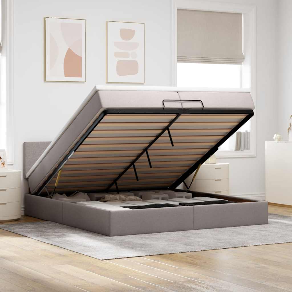Ottoman-Bett mit Matratzen & LEDs Taupe 200x200 cm Stoff