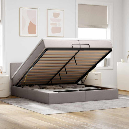 Ottoman-Bett mit Matratzen & LEDs Taupe 200x200 cm Stoff