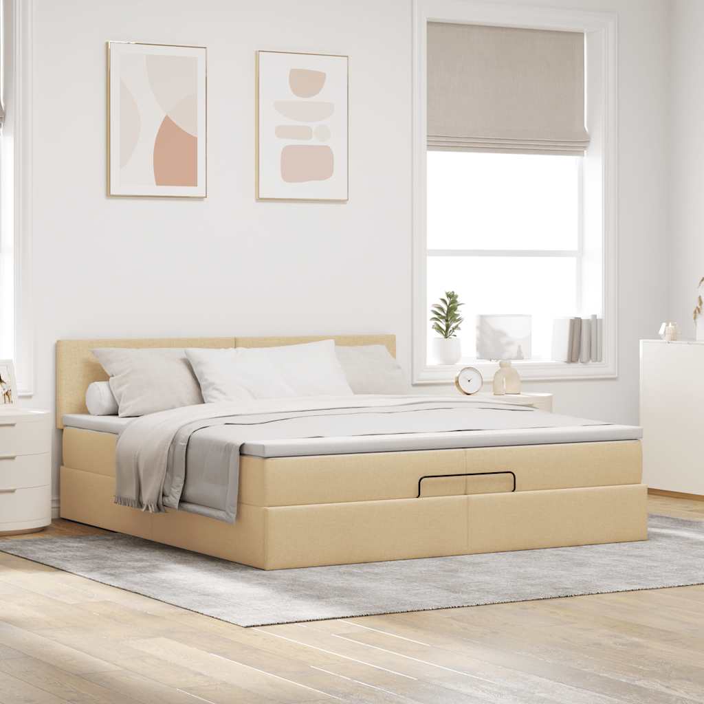 Ottoman-Bett mit Matratzen & LEDs Creme 200x200 cm Stoff