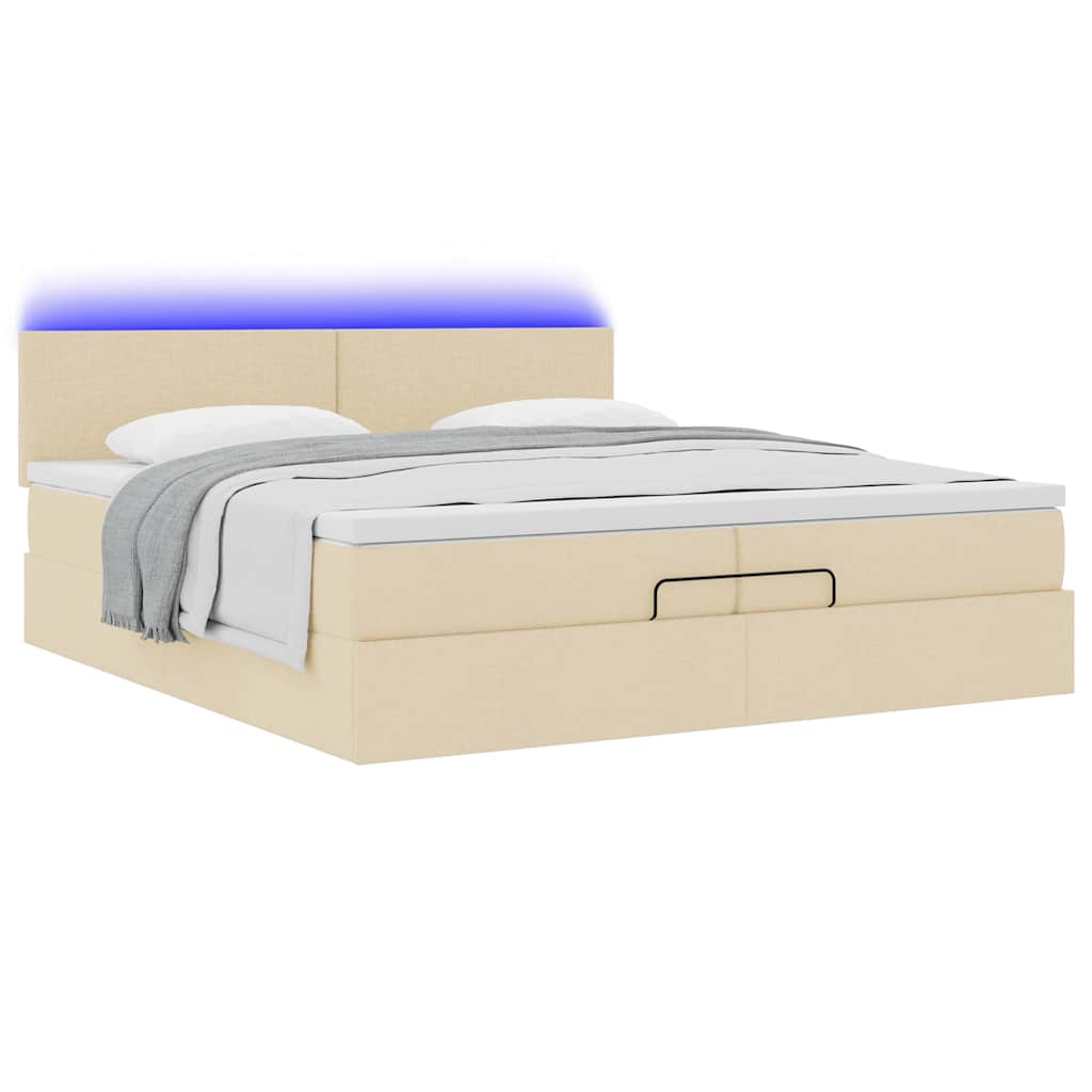 Ottoman-Bett mit Matratzen & LEDs Creme 200x200 cm Stoff