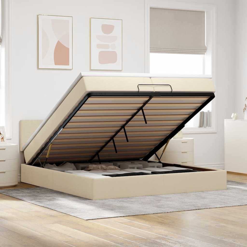 Ottoman-Bett mit Matratzen & LEDs Creme 200x200 cm Stoff