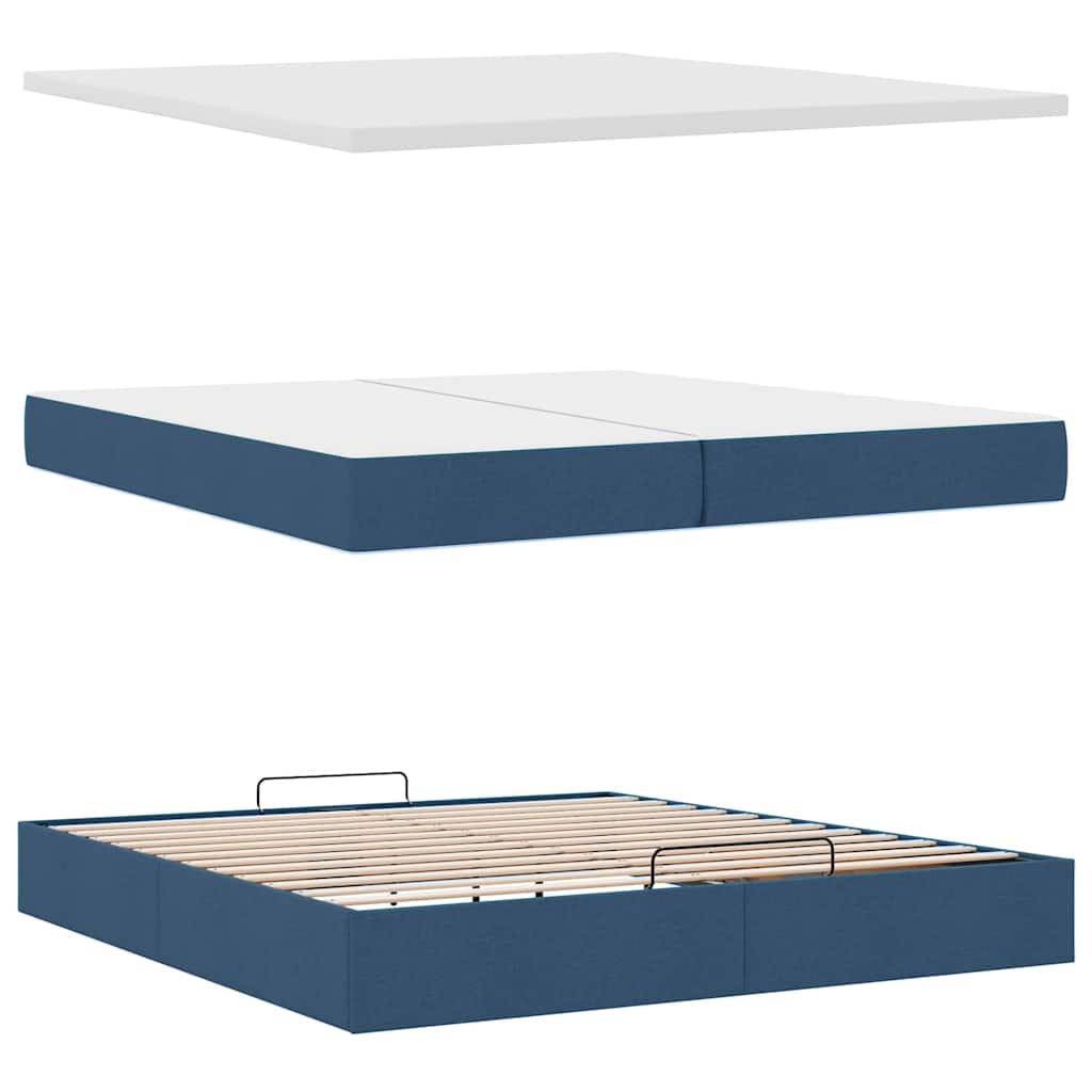 Ottoman-Bett mit Matratzen & LEDs Blau 200x200 cm Stoff