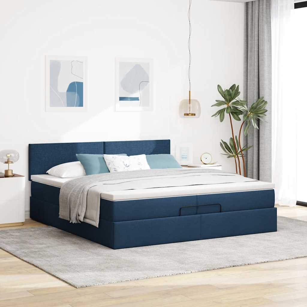 Ottoman-Bett mit Matratzen & LEDs Blau 200x200 cm Stoff