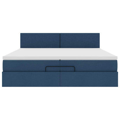 Ottoman-Bett mit Matratzen & LEDs Blau 200x200 cm Stoff