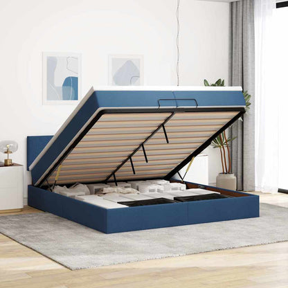 Ottoman-Bett mit Matratzen & LEDs Blau 200x200 cm Stoff