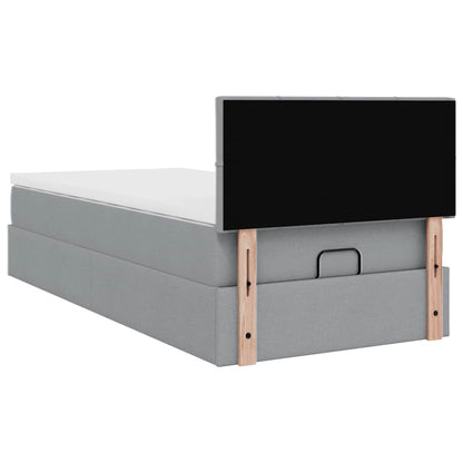 Ottomane Bett mit Matratze & LEDs Hellgrau 80x200 cm Stoff