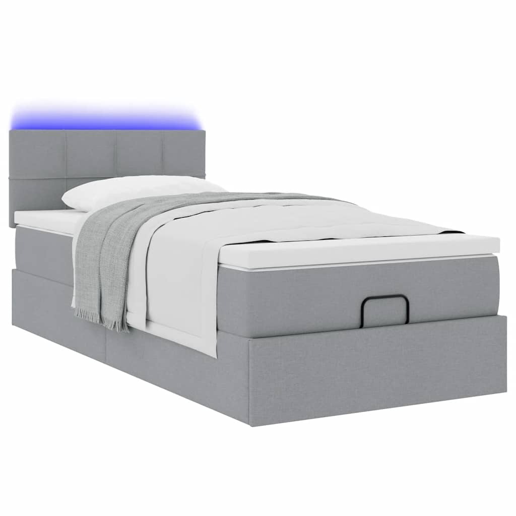 Ottomane Bett mit Matratze & LEDs Hellgrau 80x200 cm Stoff