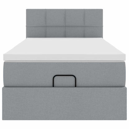 Ottomane Bett mit Matratze & LEDs Hellgrau 80x200 cm Stoff