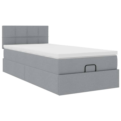 Ottomane Bett mit Matratze & LEDs Hellgrau 80x200 cm Stoff