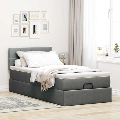 Ottomane Bett mit Matratze & LEDs Dunkelgrau 80x200 cm Stoff