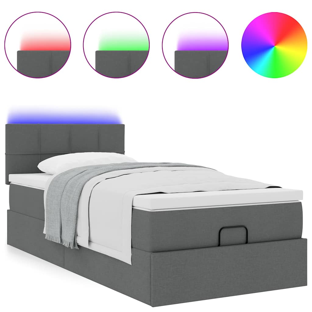 Ottomane Bett mit Matratze & LEDs Dunkelgrau 80x200 cm Stoff