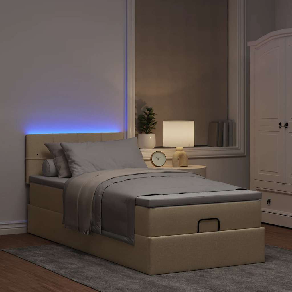 Ottoman-Bett mit Matratze & LEDs Creme 80x200 cm Stoff