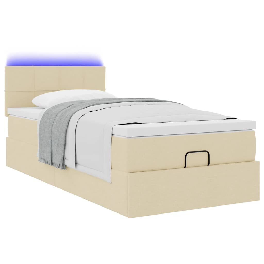 Ottoman-Bett mit Matratze & LEDs Creme 80x200 cm Stoff