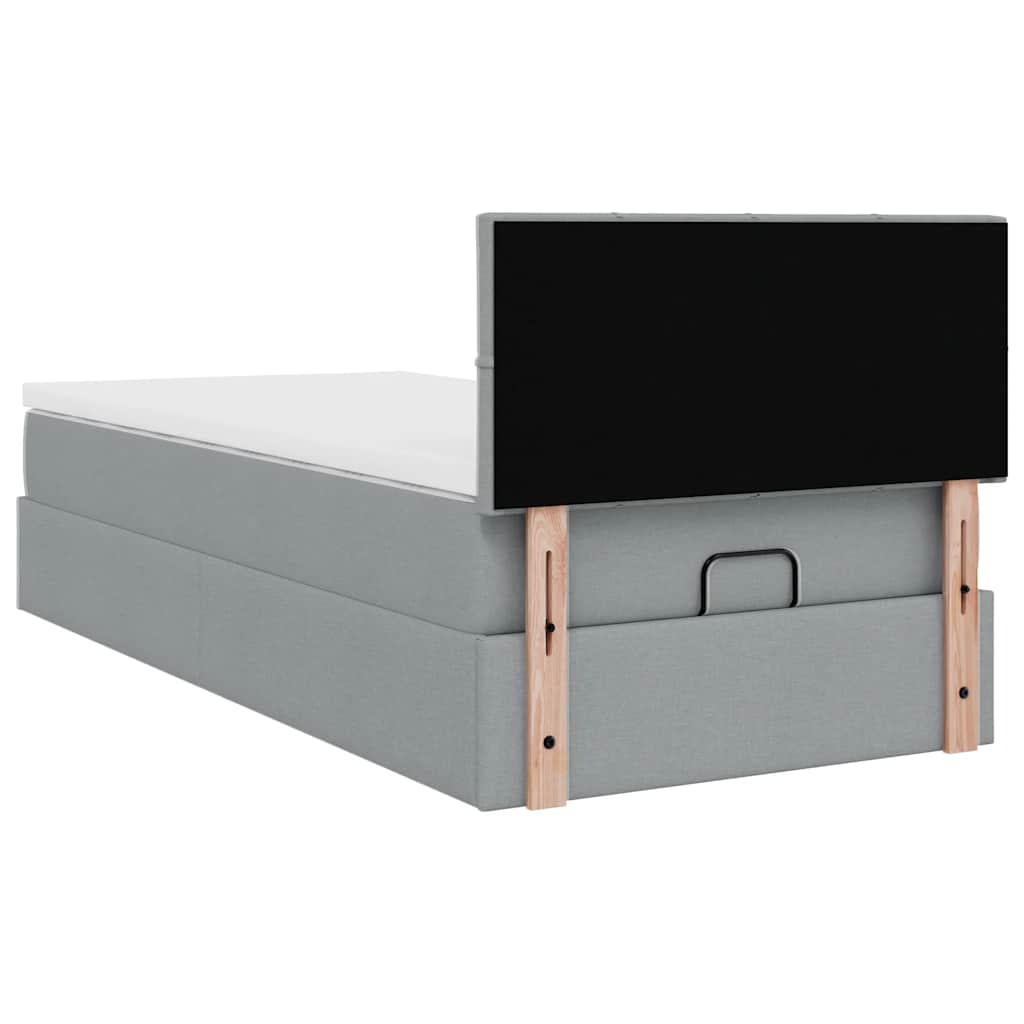 Ottoman-Bett mit Matratze & LEDs Hellgrau 90x190 cm Stoff