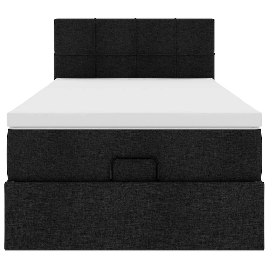 Ottoman-Bett mit Matratze & LEDs Schwarz 90x190 cm Stoff