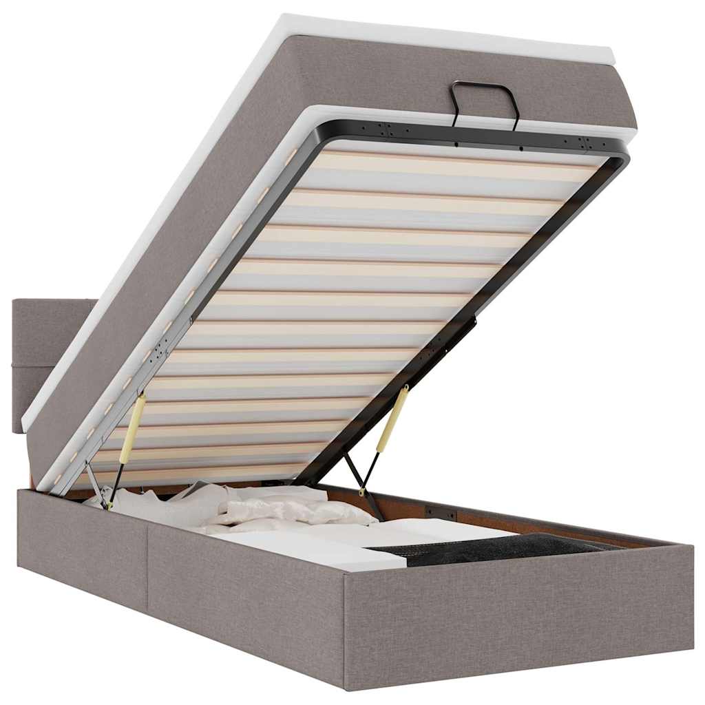 Ottoman-Bett mit Matratze & LEDs Taupe 90x190 cm Stoff