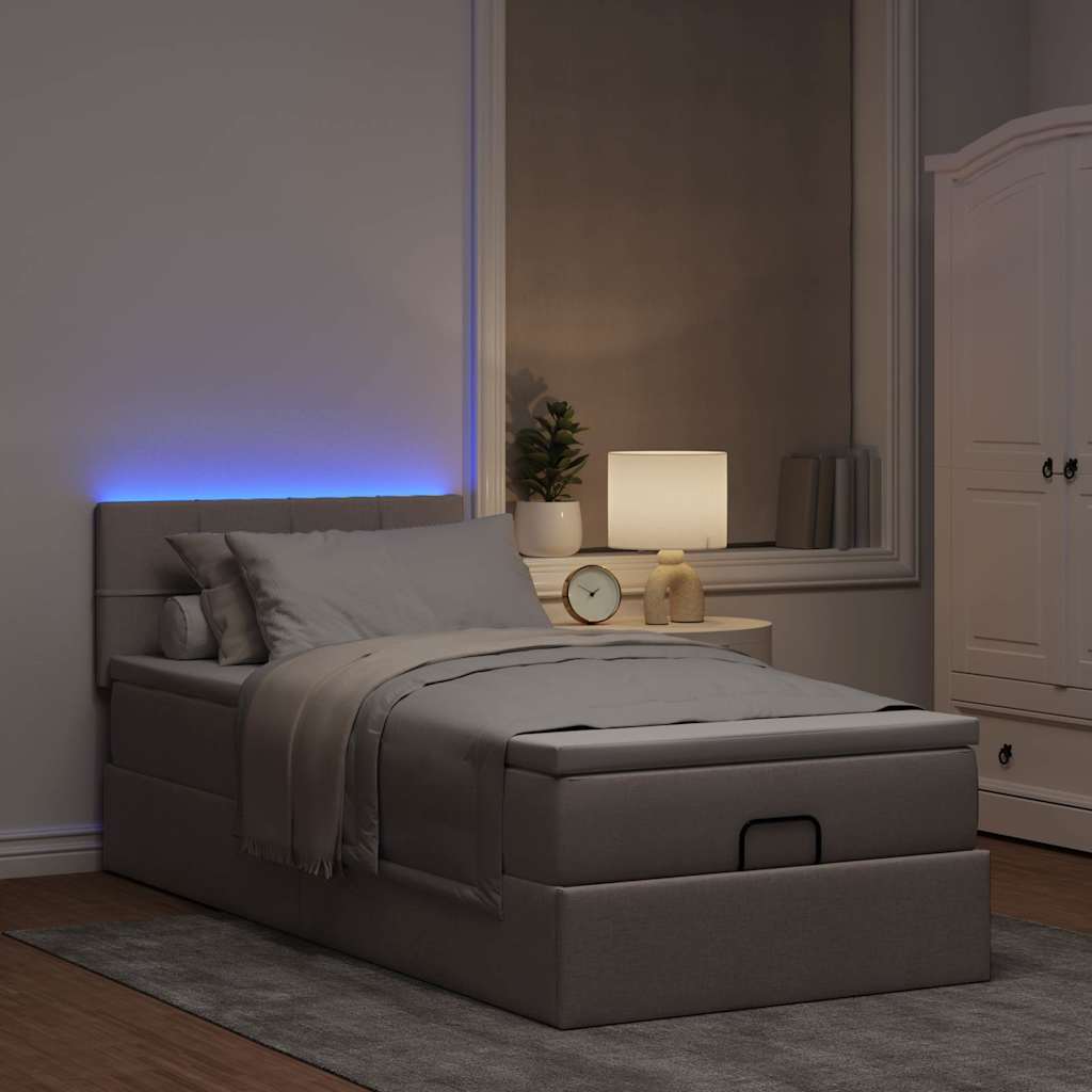 Ottoman-Bett mit Matratze & LEDs Taupe 90x190 cm Stoff