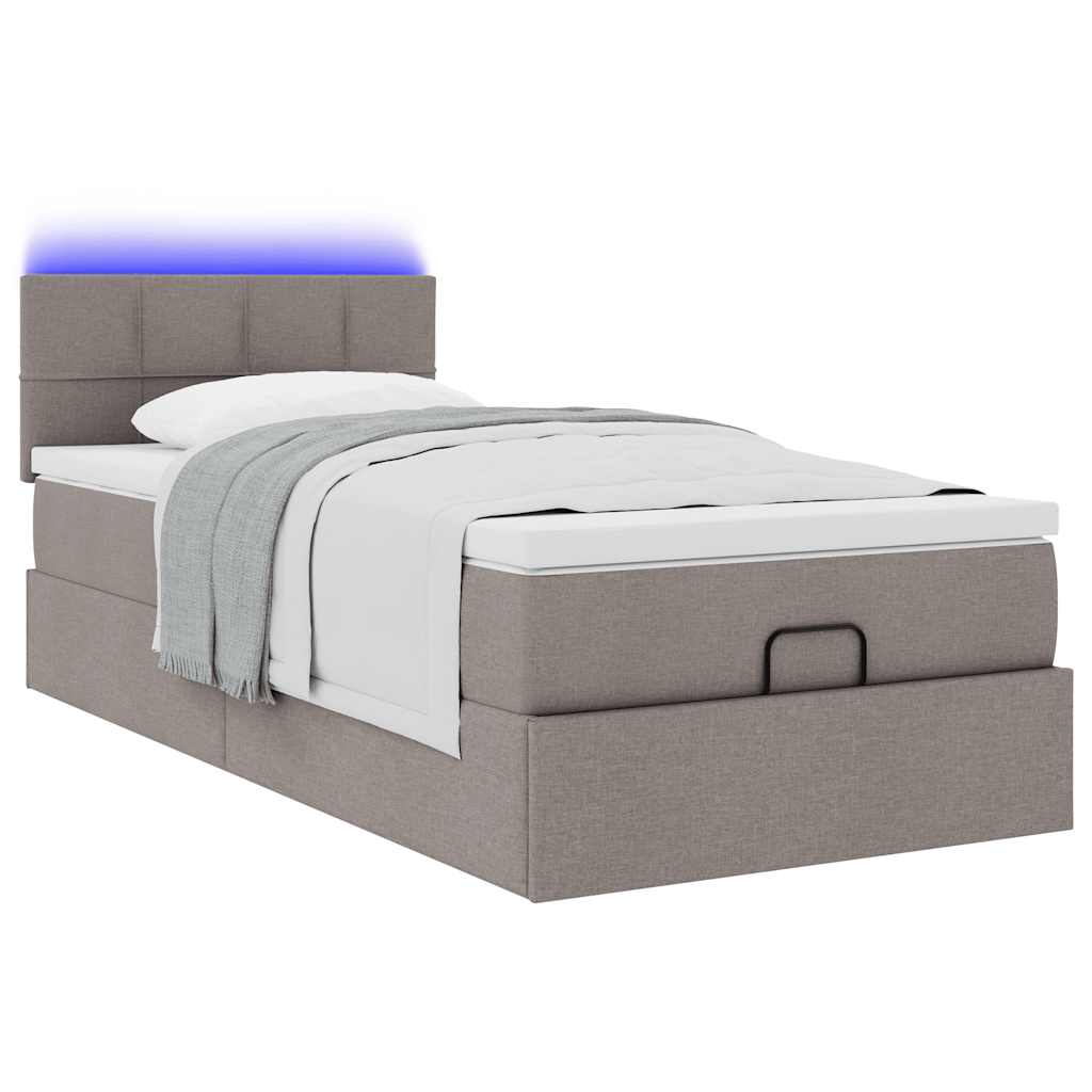 Ottoman-Bett mit Matratze & LEDs Taupe 90x190 cm Stoff