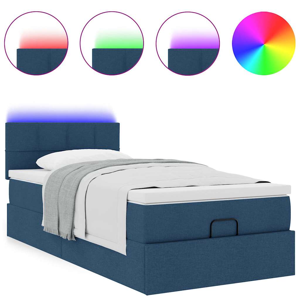 Ottoman-Bett mit Matratze & LEDs Blau 90x190 cm Stoff